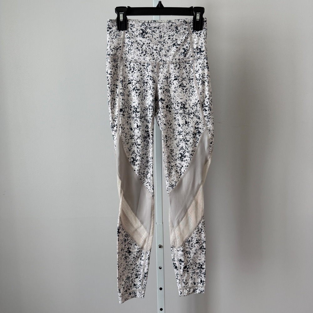 Athleta XXS Gray Speckled Print‎ Leggings Mesh Inset High Rise Active Yoga Pant